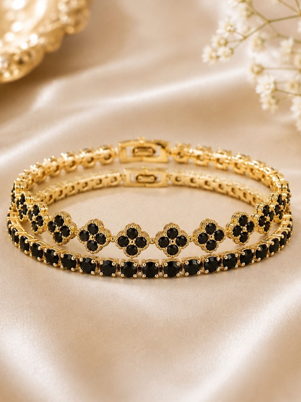 Midnight Glam Black & Gold Bracelet Set